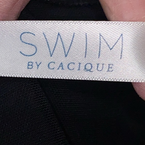 SWIM BY CACIQUE WO SIZE 22 BLACK ONE PIECE SWIMSUIT ADJ STRAPS MESH LOOK OVERLAY - Picture 2 of 15